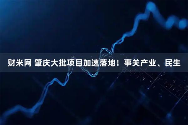 财米网 肇庆大批项目加速落地！事关产业、民生